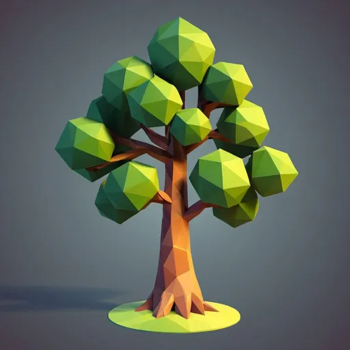 Prompt: A low poly object, a big tree with only the stem and branches without leaves
 designed with minimalist triangular facets.