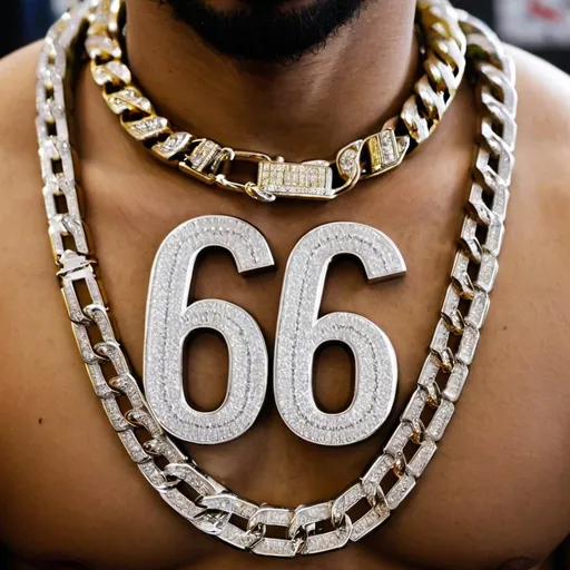 Prompt: Create iced out chains that says 66 bandz