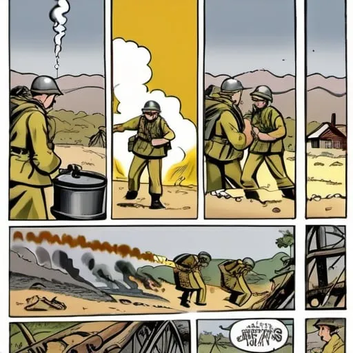 Prompt: mustard gas comic strip