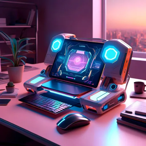 Prompt: <mymodel> a futuristic laptop on a desk