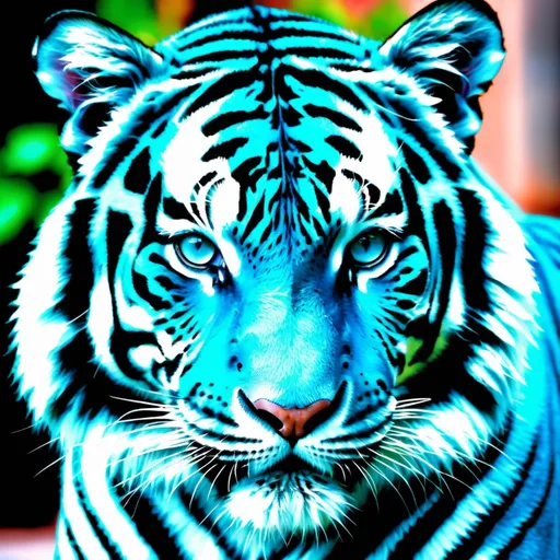 Prompt: A tiffany blue tiger. 

Utilize a DSLR camera to meticulously capture every intricate detail, producing a dynamic portrait that exudes an epic aesthetic. Employ HDR and long shot techniques to enhance realism and depth, resulting in a masterpiece of unparalleled quality and resolution, worthy of admiration as a true work of art.