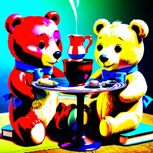 Prompt: Vintage teddy bears having a tea party.

High quality. 
