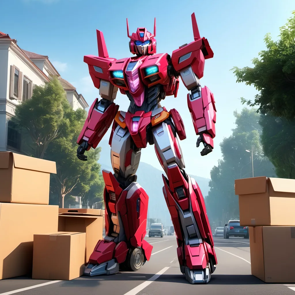 Prompt: Depict Transformer Elita-1 on a moving day, carrying bedroom furniture. 

Surround her with various boxes and personal items, giving a sense of nostalgia and new beginnings.

8K --s99500, artstation, crystal clear, masterpiece, stunning quality, 64K, HDR, UHD