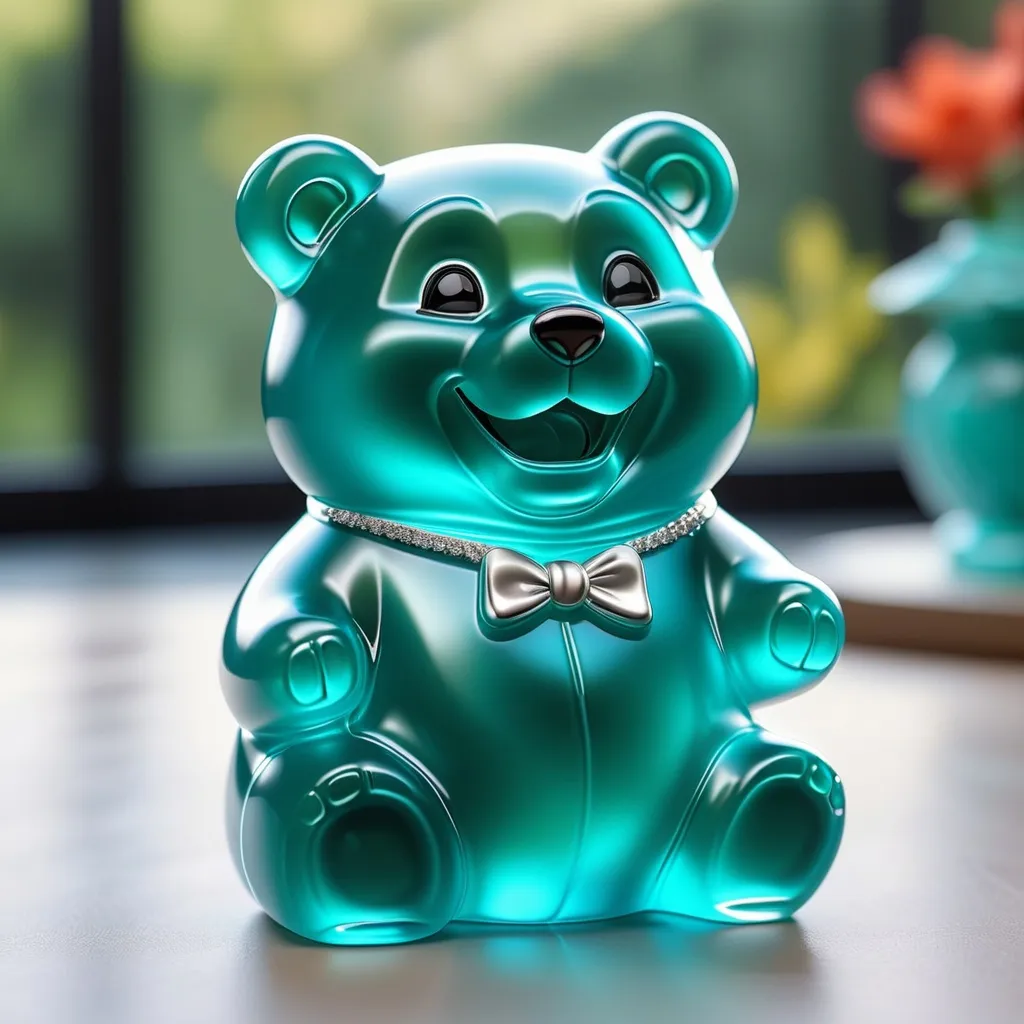 Prompt: One huge 3D tiffany blue gummy bear laughing 

Utilize a DSLR camera to meticulously capture every intricate detail, producing a dynamic portrait that exudes an epic aesthetic. Employ HDR and long shot techniques to enhance realism and depth, resulting in a masterpiece of unparalleled quality and resolution, worthy of admiration as a true work of art.
