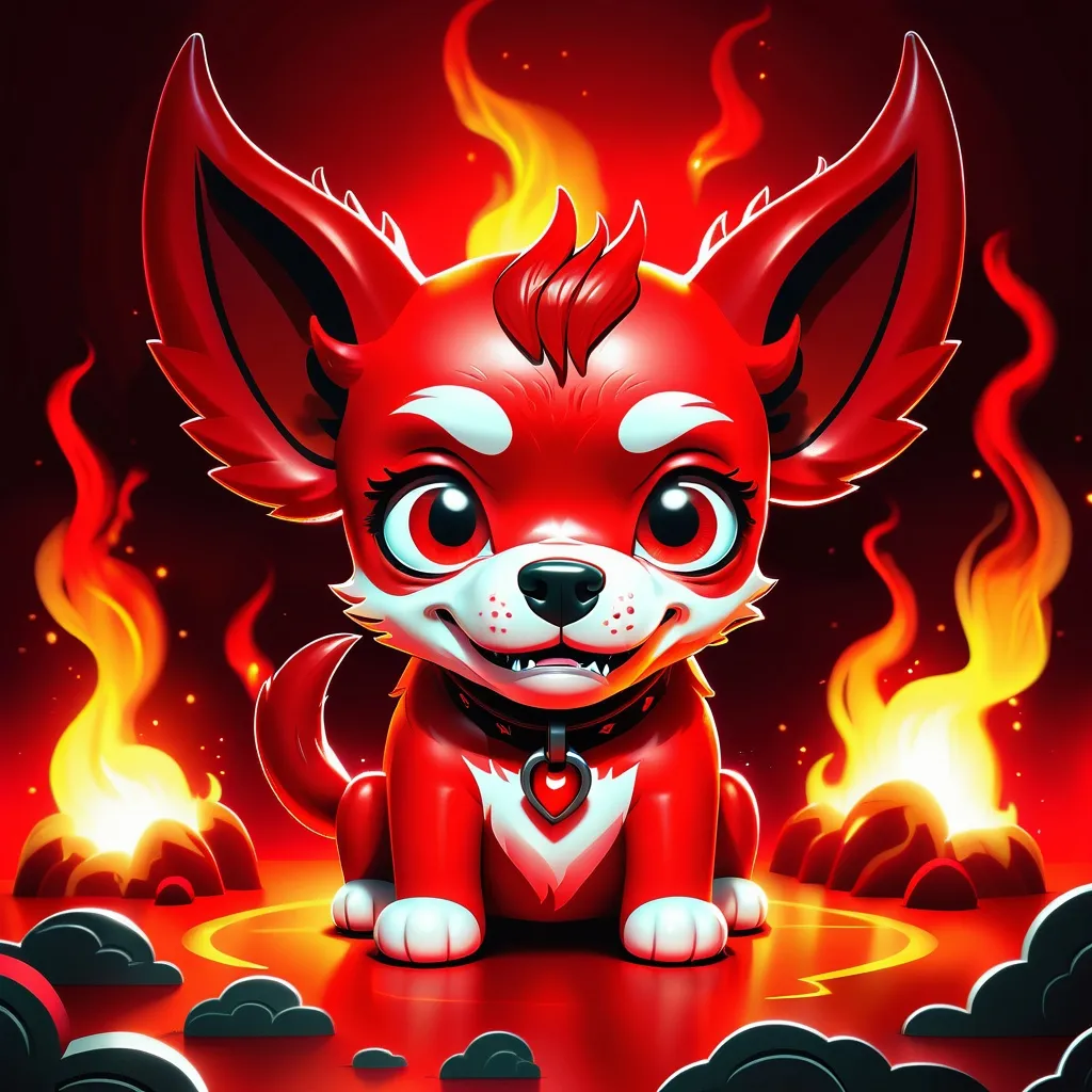 Prompt: A red dog of hell. cute style. Bright lighting.  Hell hound. Hell setting.