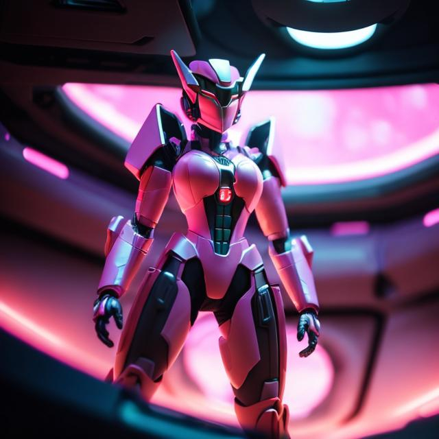 Prompt: Breathtaking 3D digital artwork featuring Arcee, the iconic female pink robot Transformer, within the interior of a futuristic spaceship. Utilize photorealistic textures, shaders, and lighting to bring this dynamic scene to life, immersing the viewer in a visually stunning sci-fi environment. Arcee, standing as a beacon of strength and courage, should be the focal point of the composition, exuding both power and grace amidst the high-tech surroundings of the spacecraft.

Ultra quality, shiny, bright lighting, ultrares