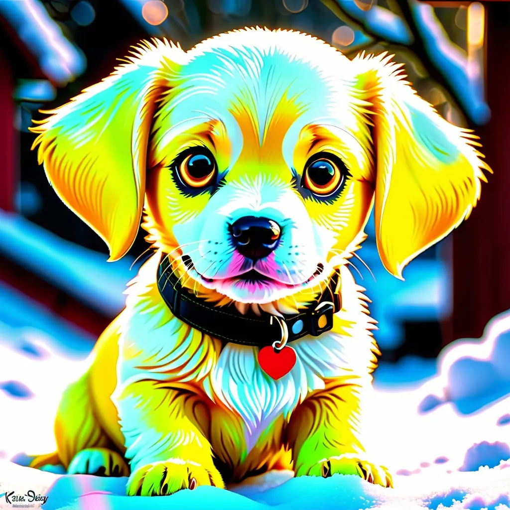 Prompt: A florescent yellow puppy. Adorable.

Snow setting.

Utilize a DSLR camera to meticulously capture every intricate detail, producing a dynamic portrait that exudes an epic aesthetic. Employ HDR and long shot techniques to enhance realism and depth, resulting in a masterpiece of unparalleled quality and resolution, worthy of admiration as a true work of art.
