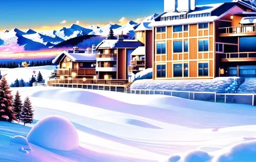 Prompt: The Ski Village, situated on the western side of Club Penguin Island, houses key structures like the Ski Lodge, Everyday Phoning Facility, and formerly the Sport Shop. Paths from here led to the Puffle Wild.

