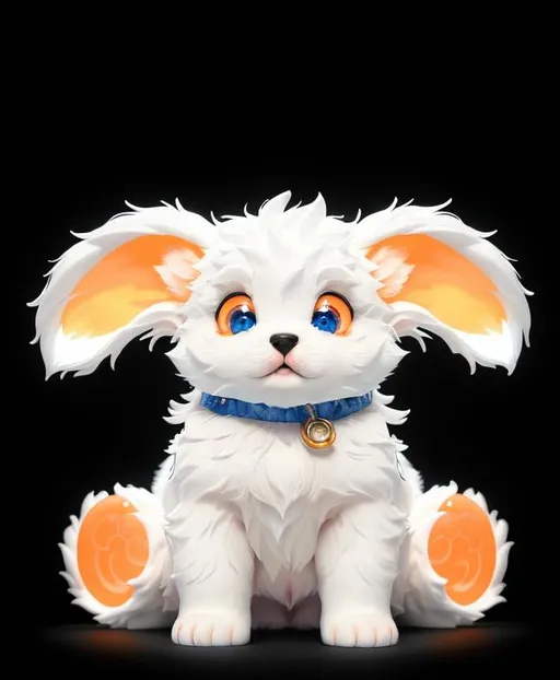 Prompt: half side, wide view, 7 "white puppy with orange paws massive fat baby white puppy with orange and white ears, (by orange soda) glowing, realistic, spiked hair, fluffy, silky, furry, backlit, warm tones, night-sky, moss, indigo, cream, coral, bone-white, photorealistic eyes, : ornate, dynamic, particulate, intricate, elegant, highly detailed, centered, artstation, airbrush, acrylic on paper, volumetric lighting, occlusion, smooth, sharp focus, 128K UHD octane render, w more detail.