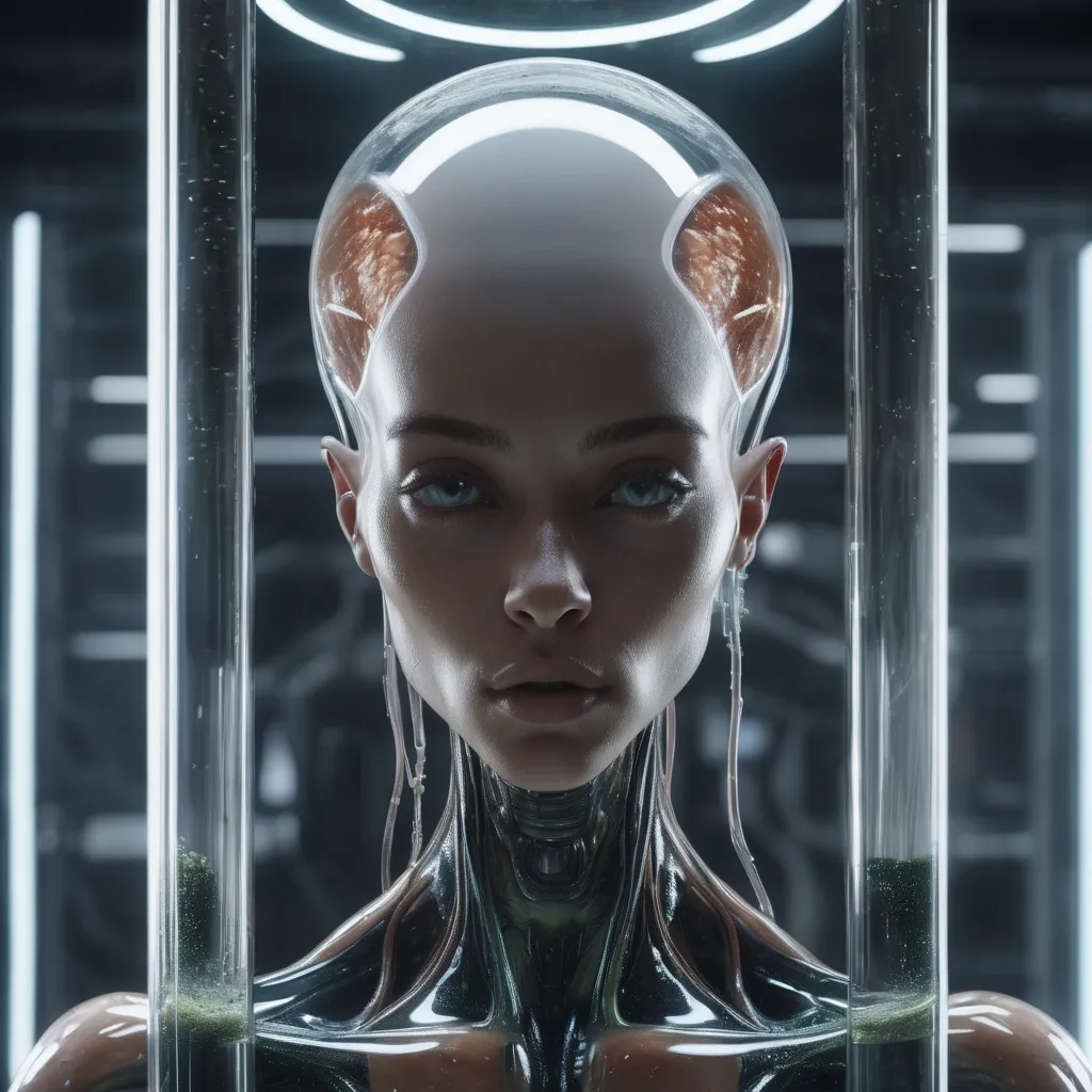 Prompt:  unrealistic 8k Portrait of futuristic alien in liquid filled test-tube Unreal Engine
