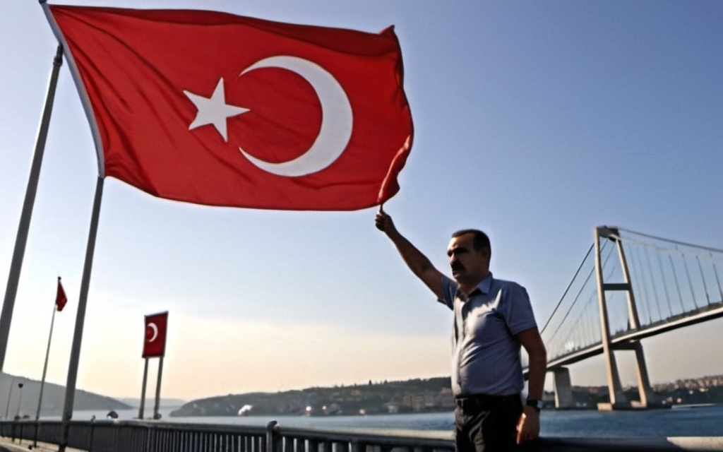 Prompt: A visual depicting the July 15 coup attempt on the Bosphorus Bridge in Türkiye