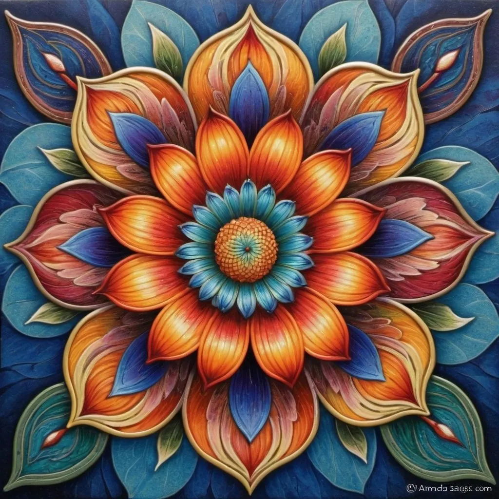 Prompt: a colorful flower with many different colors on it's petals and leaves, painted in acrylic paint, Amanda Sage, cloisonnism, detailed painting, a detailed painting