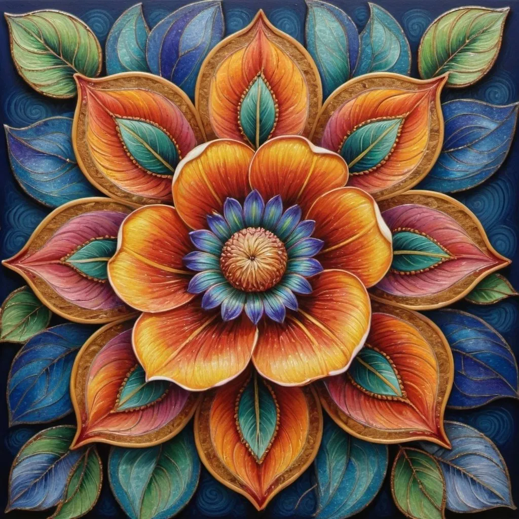 Prompt: a colorful flower with many different colors on it's petals and leaves, painted in acrylic paint, Amanda Sage, cloisonnism, detailed painting, a detailed painting