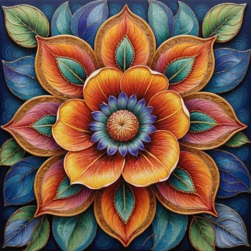 Prompt: a colorful flower with many different colors on it's petals and leaves, painted in acrylic paint, Amanda Sage, cloisonnism, detailed painting, a detailed painting