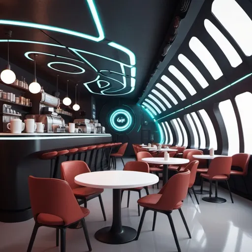 Prompt: Futuristic cafe interior 