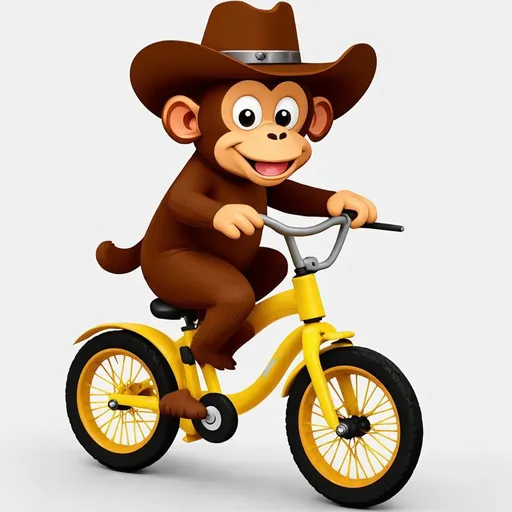 Prompt: Monkey wearing a cowboy hat riding a yellow bicycle