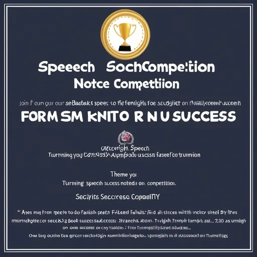 Prompt: Speech Competition Notice
Join Our English Speech Competition!
Are you ready to share your thoughts on turning failures into success? We invite all students to participate in this year’s English Speech Competition with the theme "From Sectbacks to Success: Strategies for Triumph.”
As the saying goes, “If at first you do not succeed, try, try on and on.” History is filled with inspiring examples. Emily Brontë and her sisters faced rejection and gender bias but persevered to write literary masterpieces. J.K. Rowling endured multiple rejections before Harry Potter became a global success. Helen Keller overcame blindness and deafness to show the world that persistence knows no limits. Their stories prove that persistence can turn obstacles into opportunities.
Yet sometimes, a new approach can lead to victory. Abraham Lincoln faced repeated political setbacks before becoming one of the greatest U.S. presidents. Lu Xun, after initial failures in medicine, chose literature and awakened a nation. As they showed us, “If at first you do not succeed, set yourself another goal.”
Share your perspective in this exciting competition! 你根据上面演讲比赛的内容生成一份海报