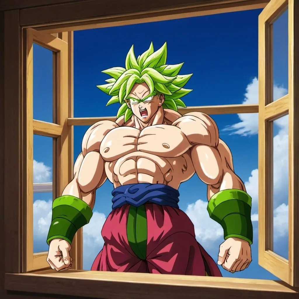 Prompt: Broly at the window