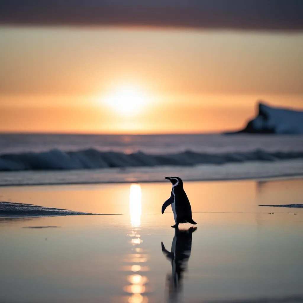 Prompt: (silhouette of a small penguin in the far distance