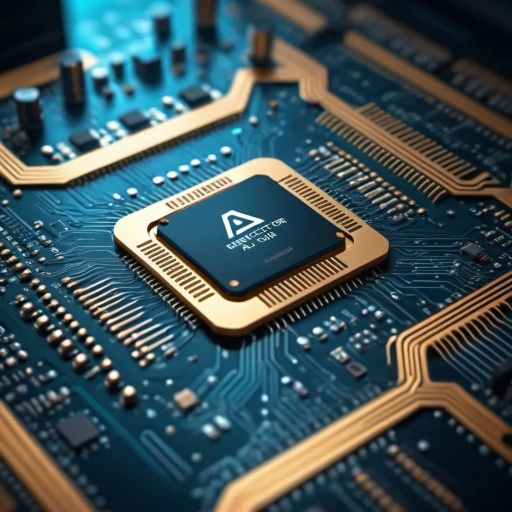 Prompt: semiconductor AI chip tEST BOARD Image, put the bridge logo on the inside of the chip.