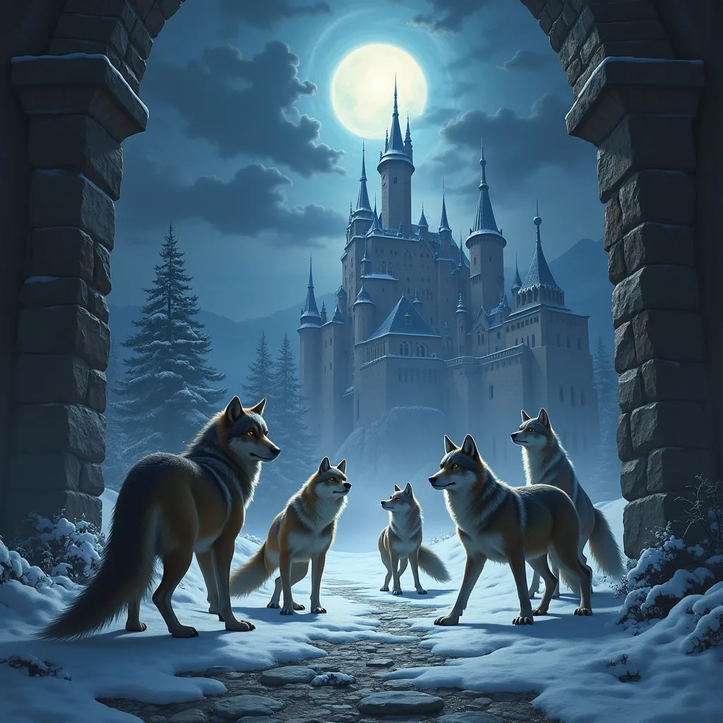 Prompt: A group of anthro wolves and foxes magically opening a dimensional rift in a temple complex.  A dimensional rift is a light with a portal to another world inside it.   The temple is heavily constructed of thick strong stone.   The wolves and foxes are magicians and technicians.  A few warriors are present too.  The wolves and foxes are drawn in the style of Jay Naylor.  Amazing detail on all characters. The Neuschwanstein Castle, Germany lit up during a winter night  highly realistic, realistic portrait, anatomically correct, realistic photograph, real colors, award winning photo, detailed face, realistic eyes, sharp focus, high resolution, volumetric lighting, incredibly detailed, masterpiece, breathtaking, exquisite, great attention to skin and eyes, intricate details, photorealistic, uhd, 8k, DSLR, Extremely detailed photograph, professional lighting, taken with Canon EOS 90D, 17-55mm lens , cinematic shot, dynamic lighting, 75mm, Technicolor, Panavision, cinemascope, sharp focus, fine details, 8k, HDR, realism, realistic, key visual, film still, cinematic color grading, depth of field, (anthro:0.1) ,  .