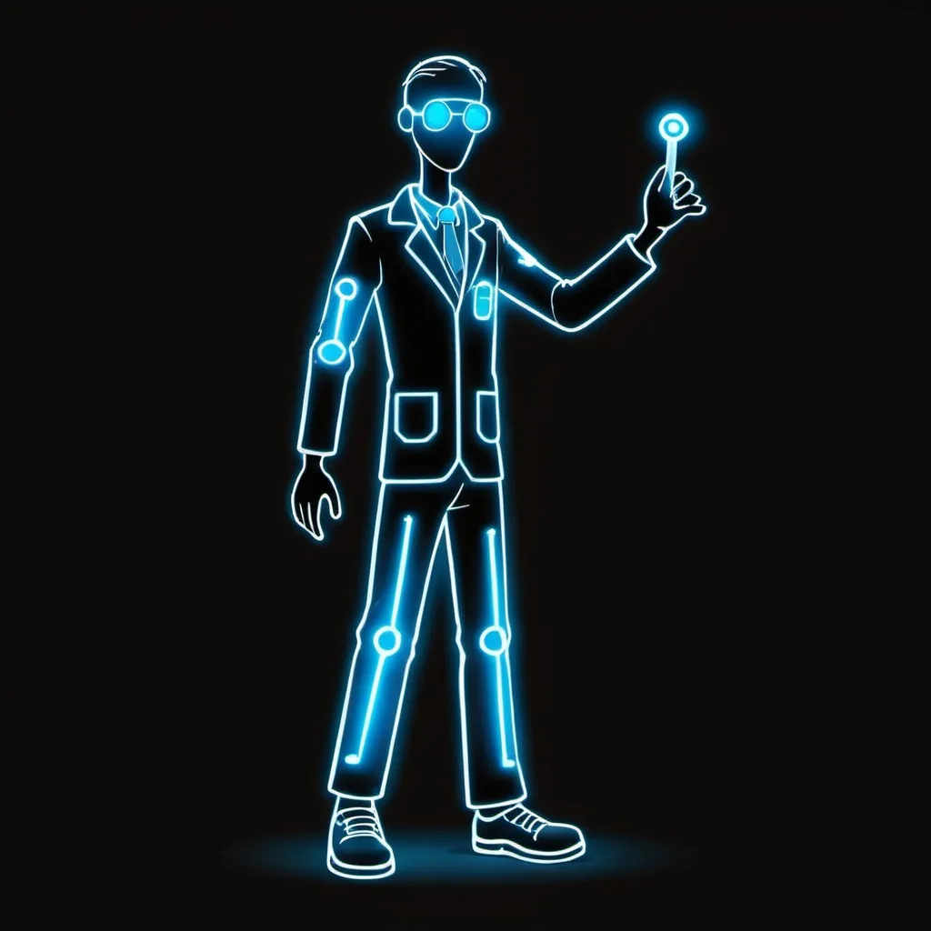 Prompt: cartoon Rave Doctor Glowing stick man suit blue
