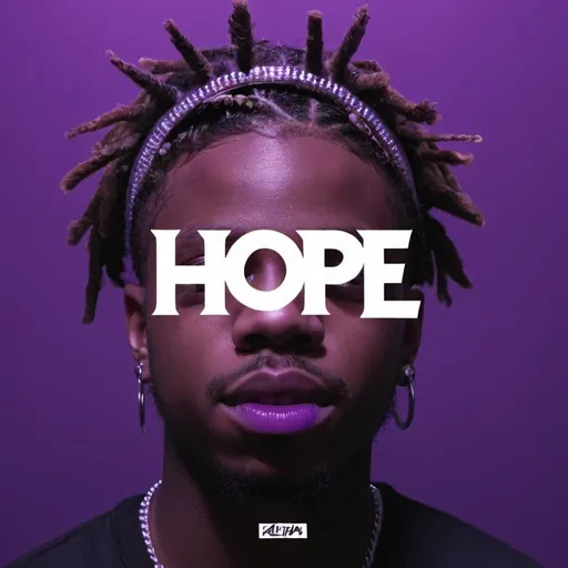Prompt: Purple cover art for  lil tjay type drum kit called "Hope"