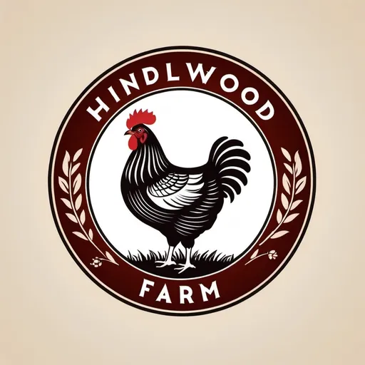 Prompt: create a logo for "hindlwood farm". logo should be in the shape of a circle with a yiddish folk art style hen in center. use yiddish looking font for text.