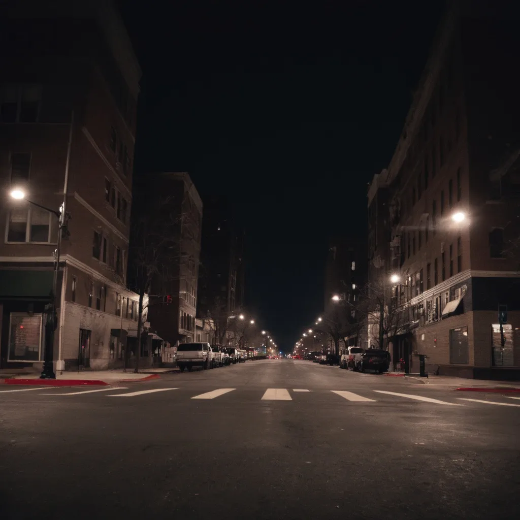 Prompt: A night time photo of an uptown urban street