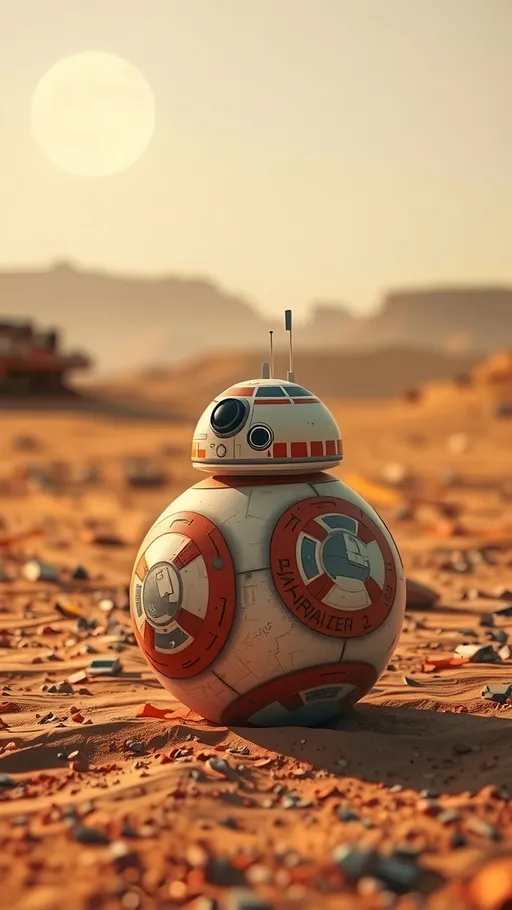 Prompt: BB-8 far away on Tatooine