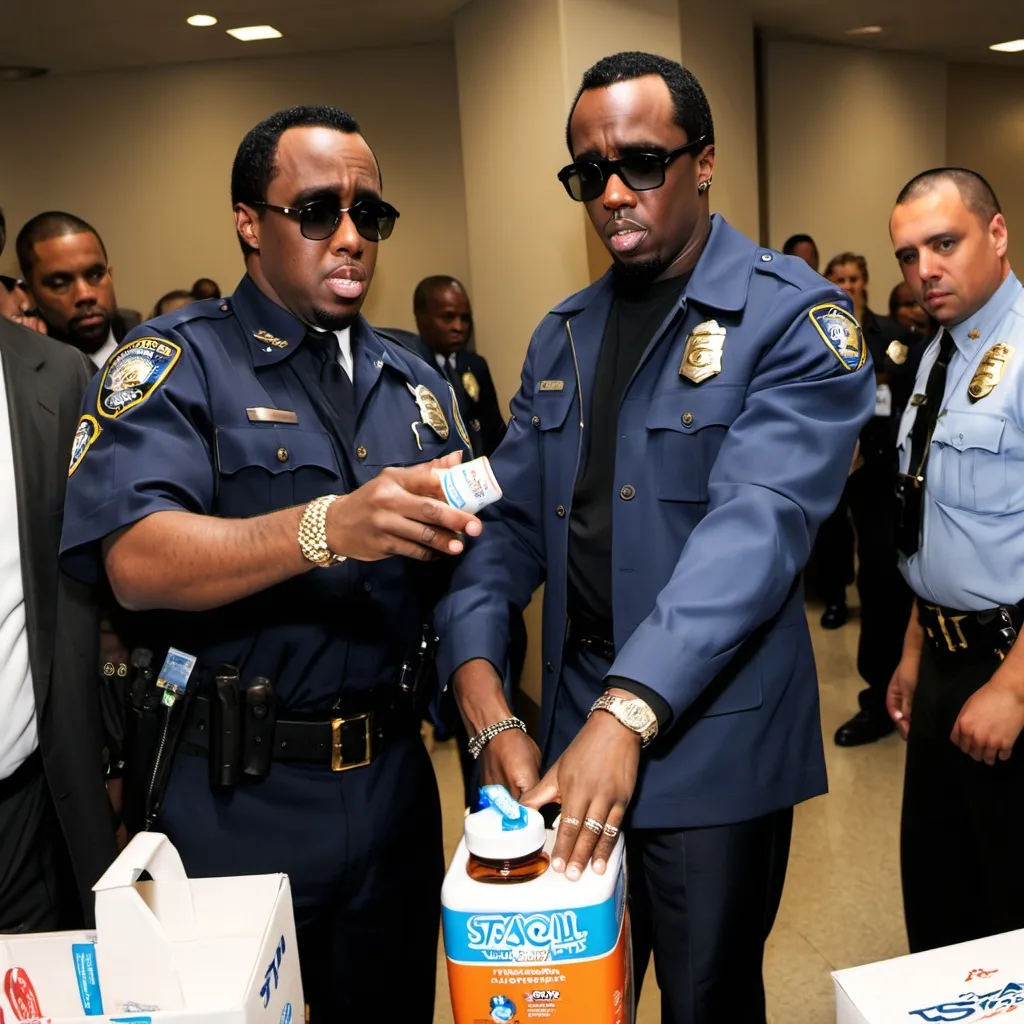 Prompt: Diddy getting 1000 bottles of baby oil taken away by the TSA