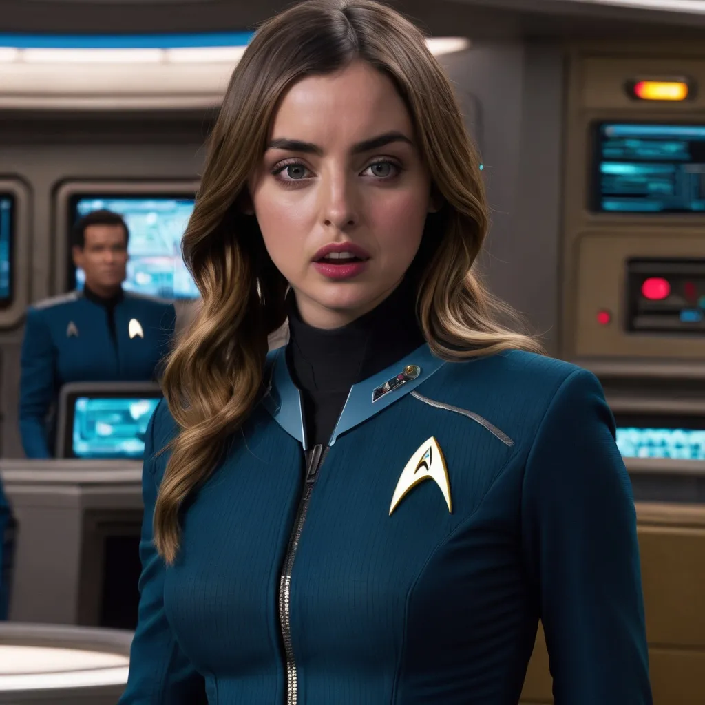 Prompt: Ana De Armas star trek unzipped uniform