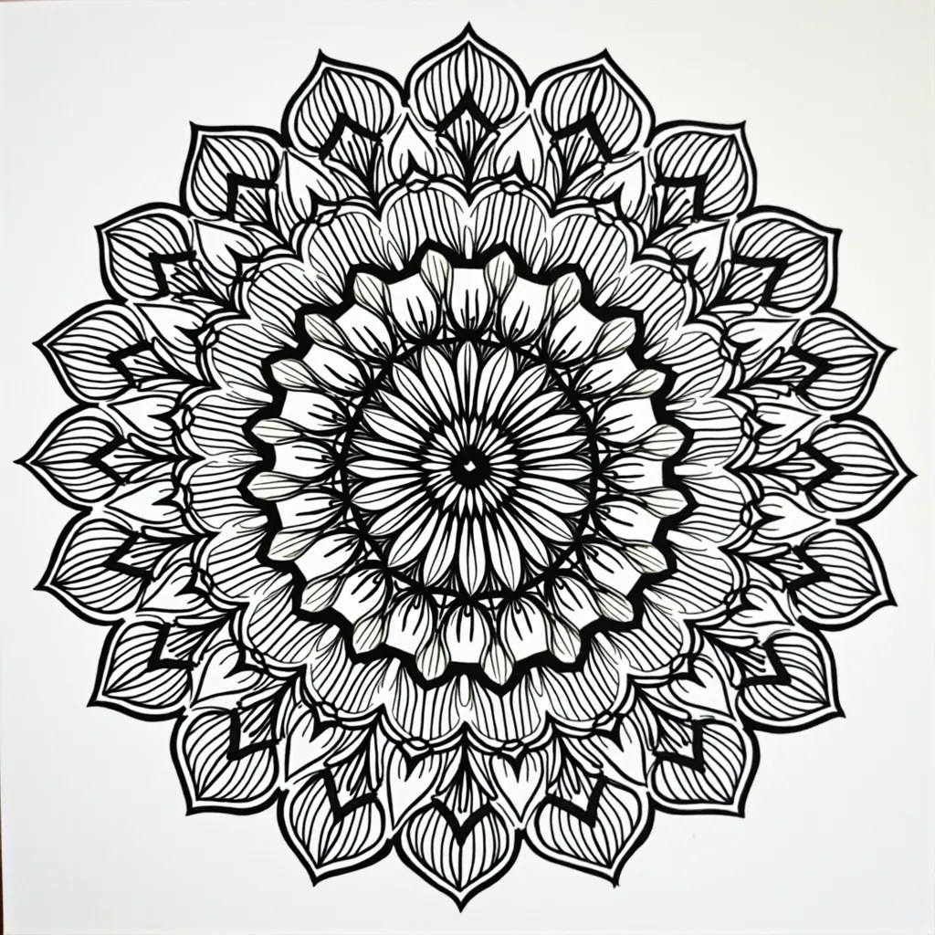 Prompt: create floral mandal art colouring book pattern