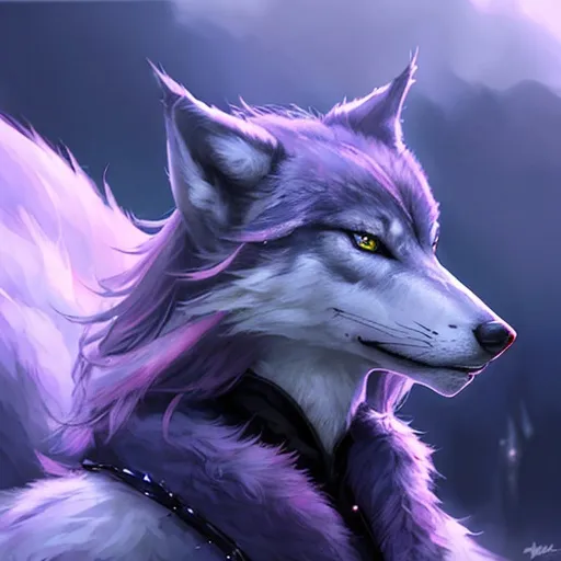 Prompt: Realistic majestic fantasy wolf, purple, blue, pink, detailed fur and eyes, high-quality, realistic, fantasy, majestic, atmospheric lighting