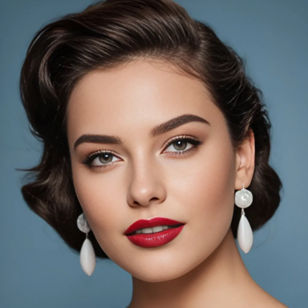 Prompt: hyper-realistic photo of a beautiful 22 year old girl with medium long wavy glossy brunette hair, subtle black winged eyeliner, minimal makeup, glossy lipstick, extra large earrings. warm smile, advertising style, sensual, captivating looks.