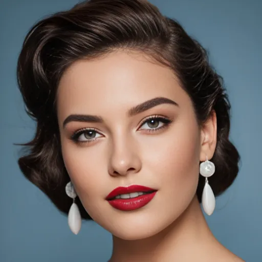 Prompt: hyper-realistic photo of a beautiful 22 year old girl with medium long wavy glossy brunette hair, subtle black winged eyeliner, minimal makeup, glossy lipstick, extra large earrings. warm smile, advertising style, sensual, captivating looks.