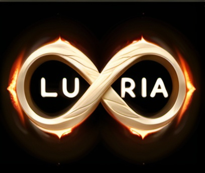 Prompt: Solid Gold Infinity Sign with angelic light and bright fire. word Luxuria in front in kintsugi as logo design 