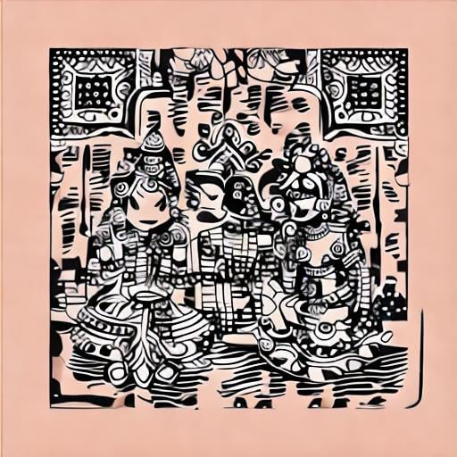 Prompt: Bengali culture wedding, Bengali bride and Bengali groom with no cap/hat, animated doodle, monochromatic 