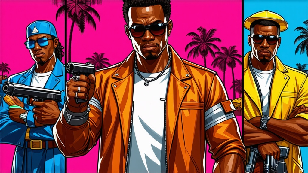 Prompt: a game cover for liberty rangers but make it look like gta vice city but different