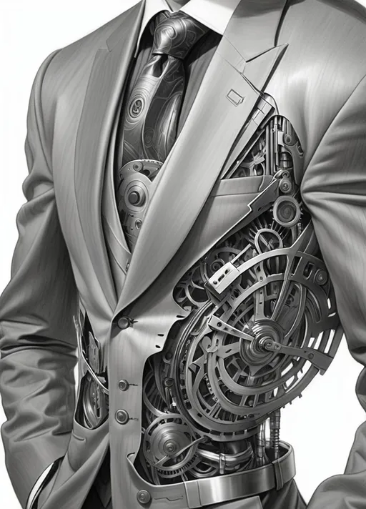 Prompt: a drawing of a man with a suit that makes him a clock holster start to moving and show muscles and systems integrated I'm suit made in steel