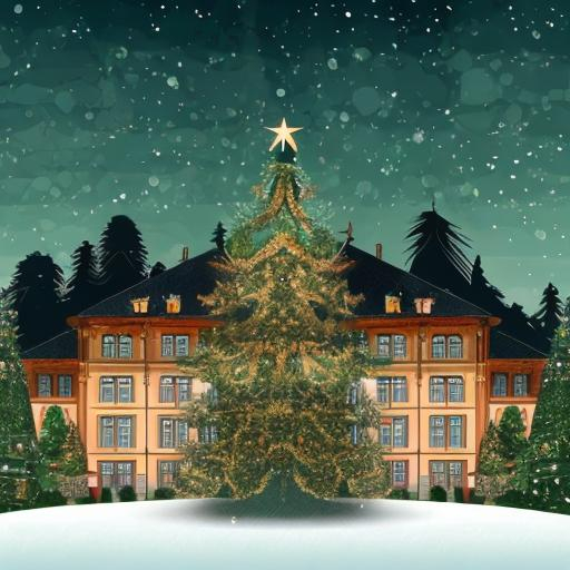 Prompt: Big beautiful Christmas tree in the fancy old money house illustration painting