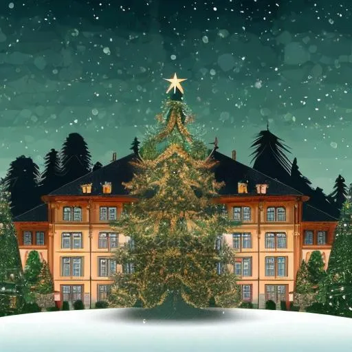 Prompt: Big beautiful Christmas tree in the fancy old money house illustration painting