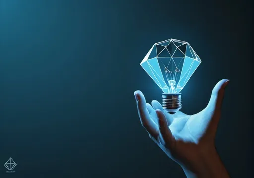 Prompt: Color scheme is light blue. The hand should be holding a "lightbulb" instead of a diamond like the reference I provided you with.