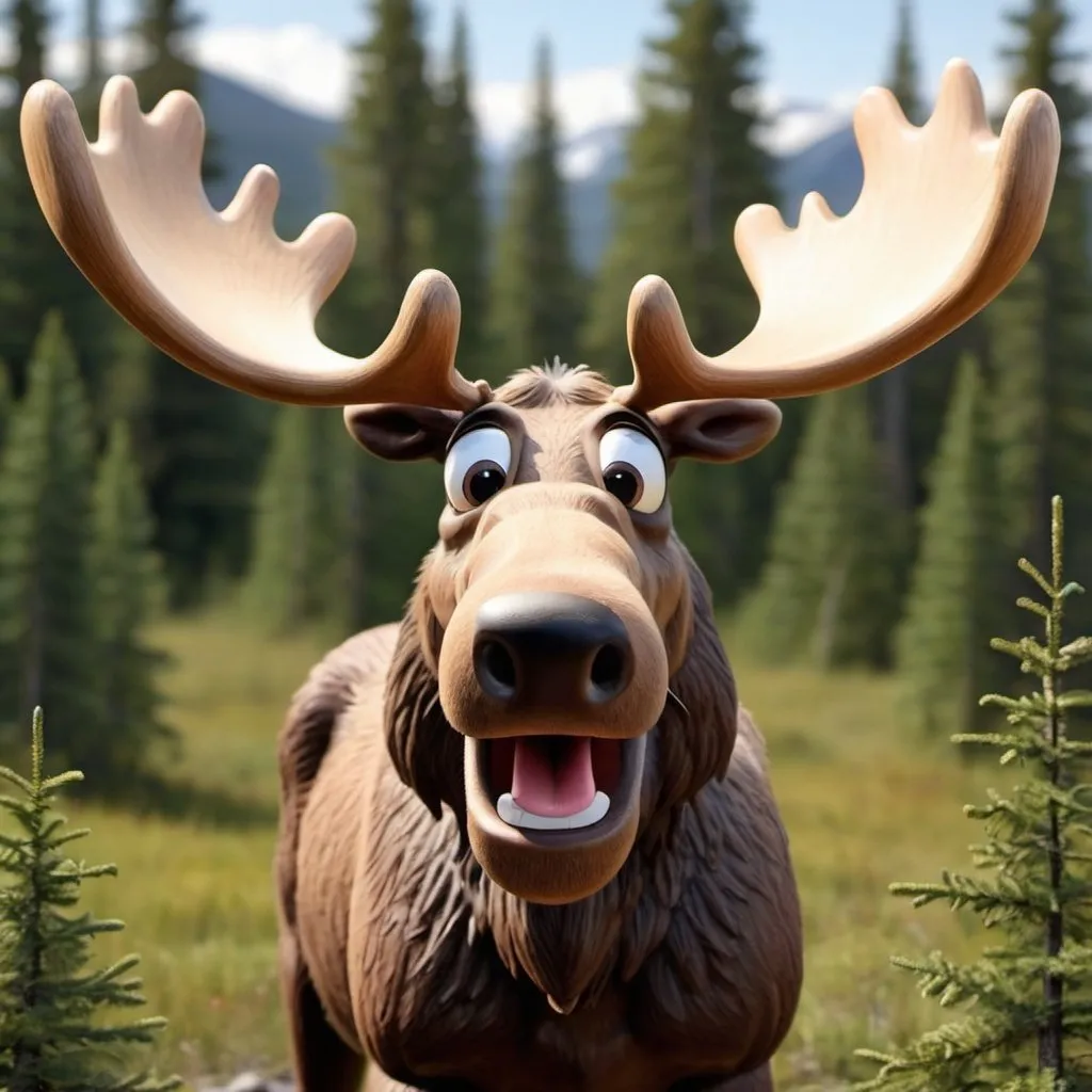 Prompt: A moose that can talk
 His name is Mr Moose
Slightly cartoonish
