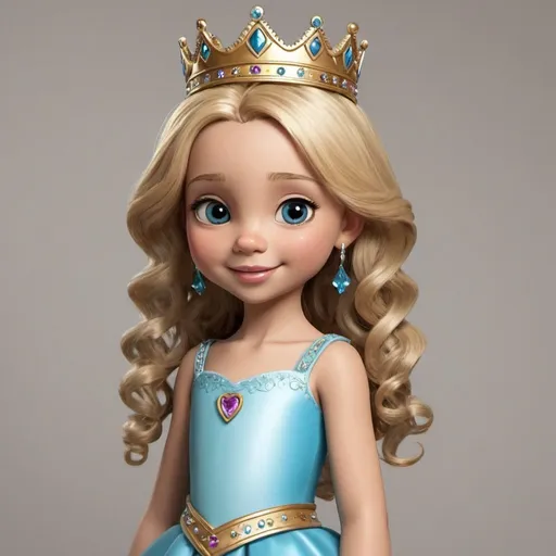 Prompt: A 7 year old princess.  Fair skin, Dirty blond hair

 Her name is princess Mya cartoonish
And friendly 
