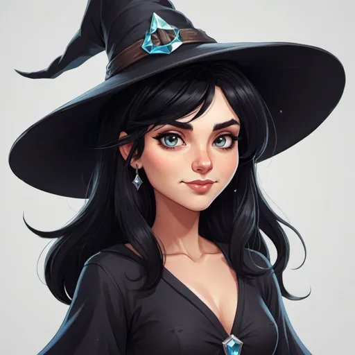Prompt: A black haired witch
 Her name is crystal. cartoonish
And friendly 
