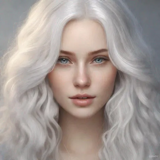 Prompt: beautiful 20 year old women with white hair, white eyebrowns, light skin, nordic, realistic, ultrarealistic, high quality art, bright eyes, medivial, long hair, beauty, real, fair, delicate, long hair, symmetrical, anime wide eyes