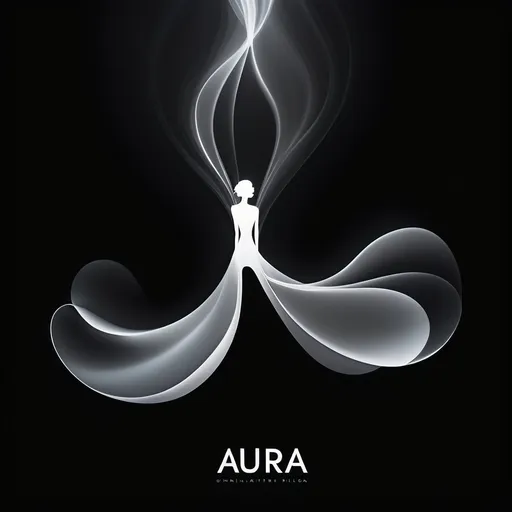 Prompt: (accurately spelled text "Aura’s"), black background, soft light, contrasting (white silhouette) creating an ethereal “aura”, reminiscent of a perfume trail, minimalist design, elegant presentation, misty atmosphere, enticing allure, high quality, modern e-commerce feel, captivating minimalist artistry, sophisticated branding concept.