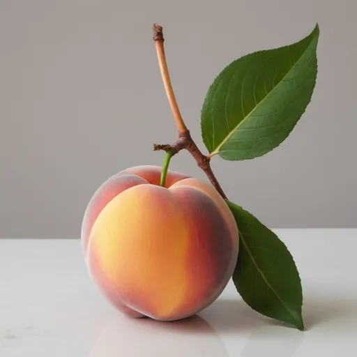Prompt: Simple, elegant, peach with a spiral stem and leaf, "Pitts Produce, LLC."