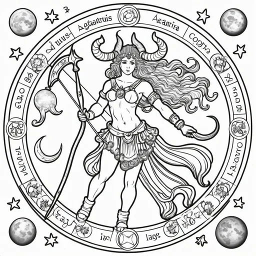 Prompt: Coloring page horoscope sagatarius